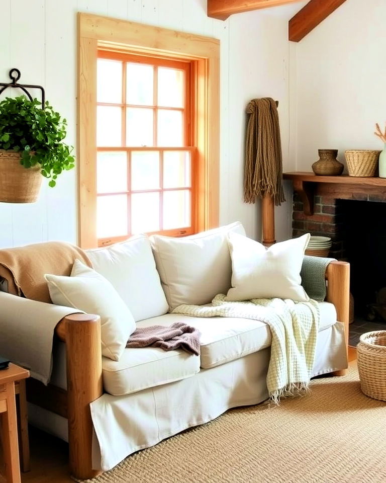 rustic couch in front of window - 20 Couch in Front of Window Ideas