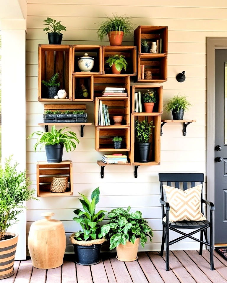rustic crate shelves for porch - 30 Rustic Porch Ideas