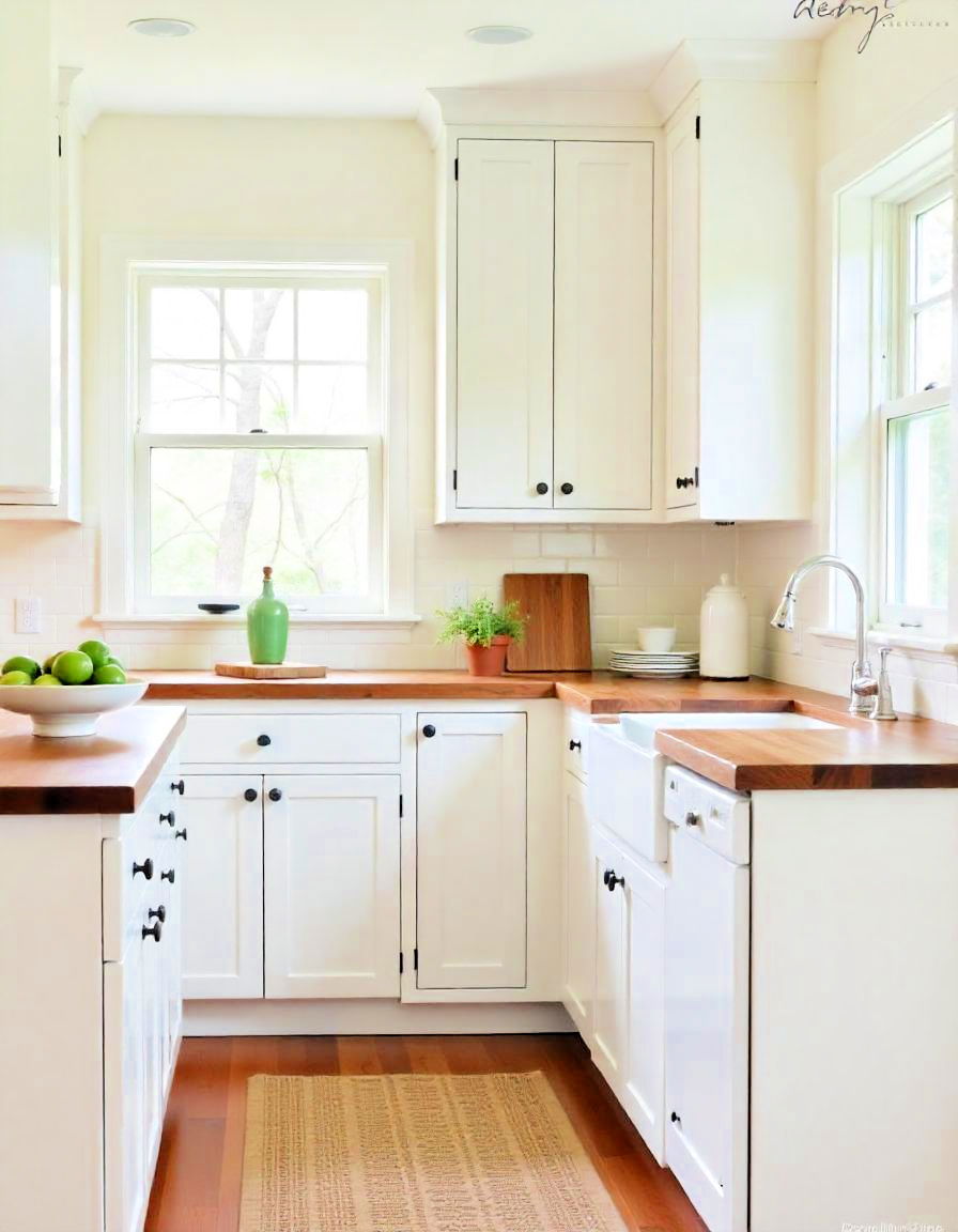 rustic dark butcher block counters and white cabinets - 20 Kitchen With Dark Countertops and Light Cabinets