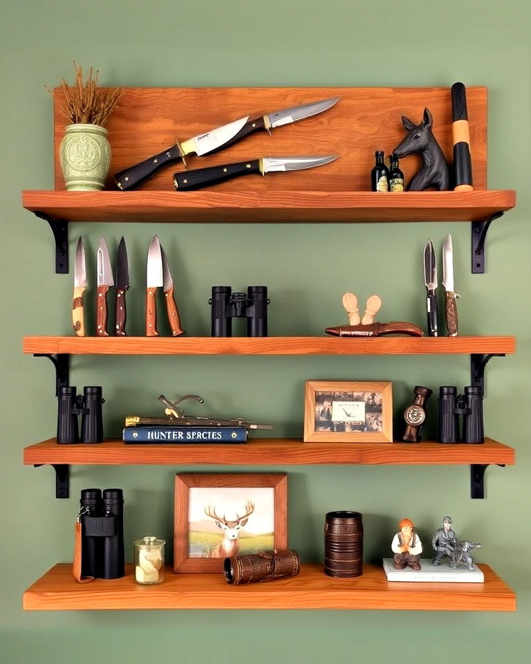 rustic display shelves for collectibles - 25 Hunting Room Ideas