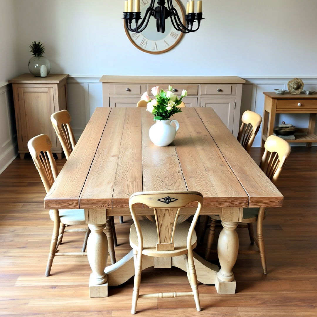 rustic distressed wood dining table - 40 French Country Dining Room Ideas