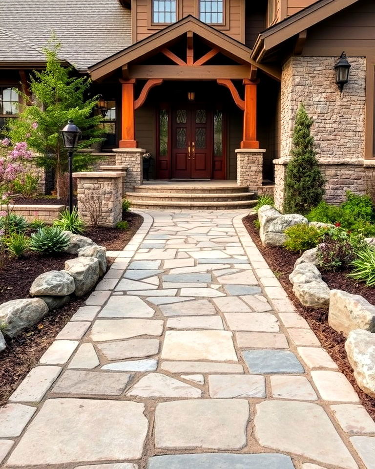 rustic elegance with natural stone pathway - 40 Craftsman Style House Exterior Ideas