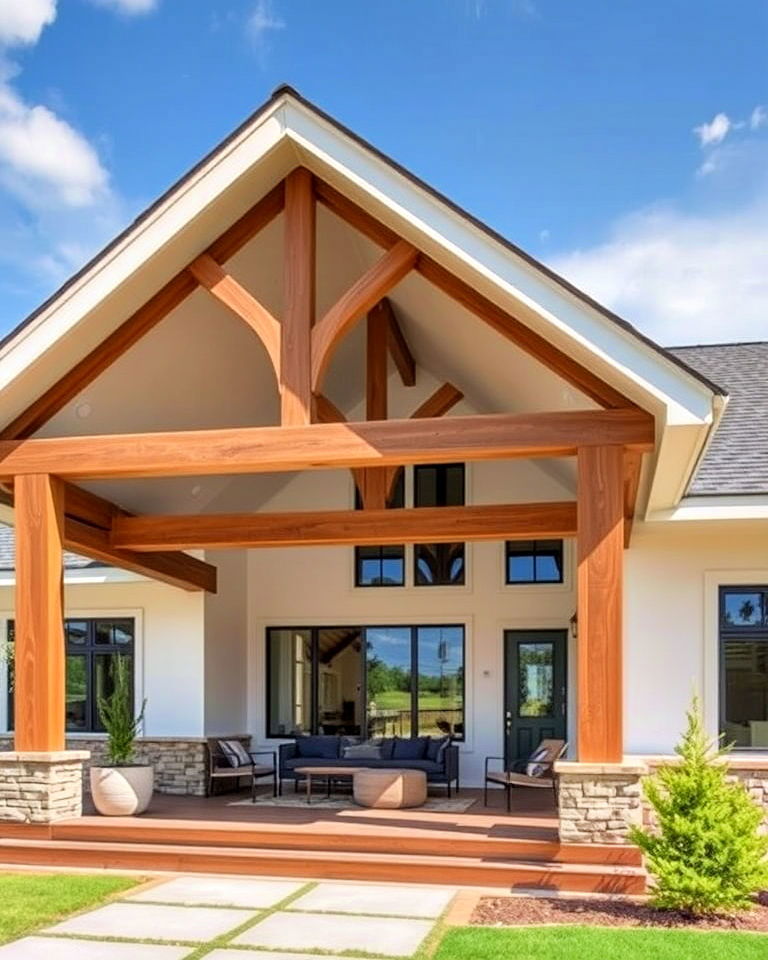 rustic exposed beams with open gable roof - 25 Modern Cottage House Exterior Ideas