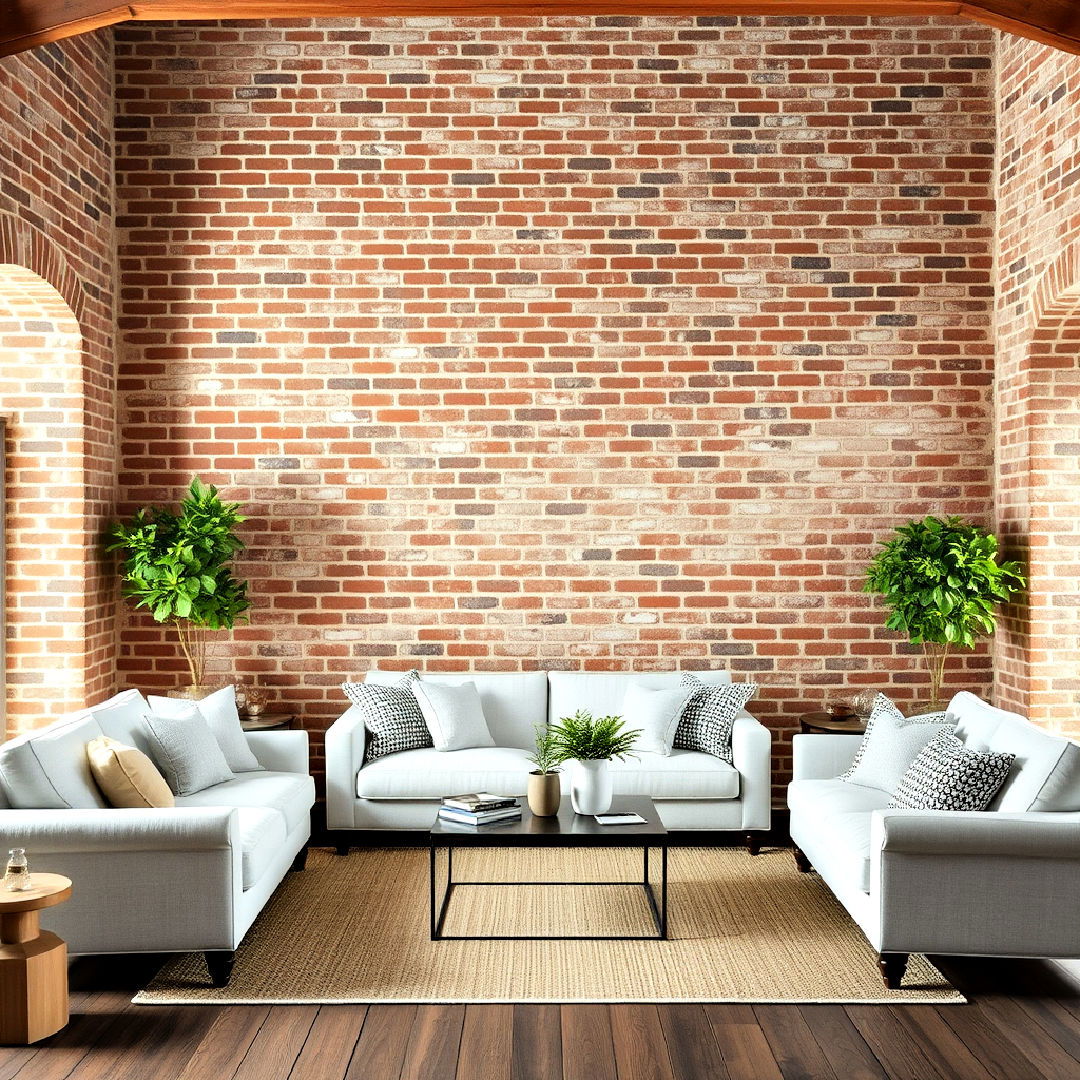 rustic exposed brick walls - 40 French Country Living Room Ideas