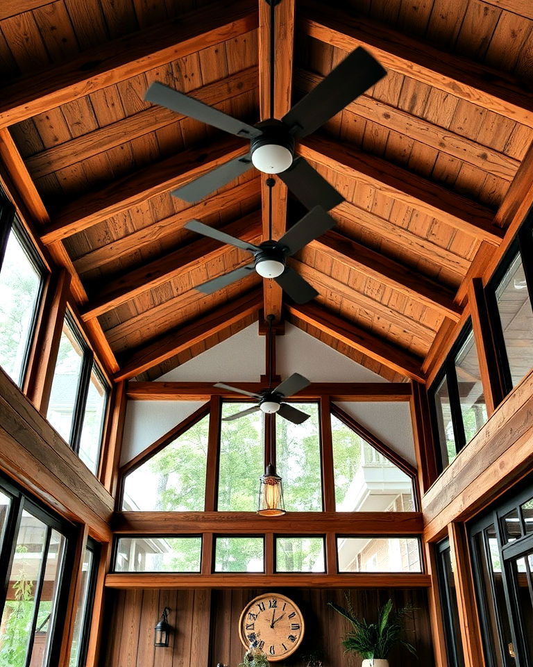 rustic exposed rafters for a casual look - 20 Sunroom Ceiling Ideas