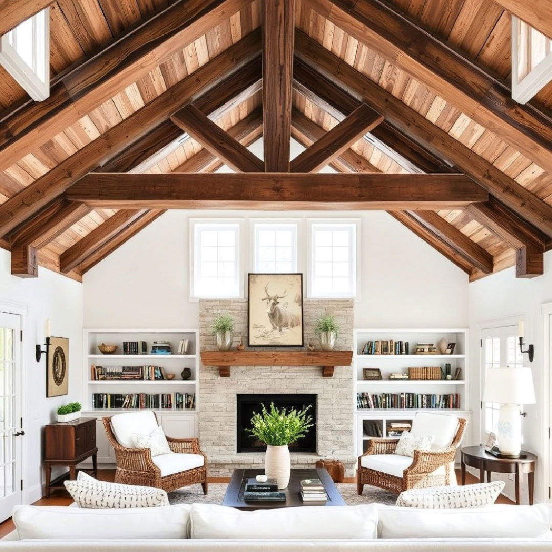rustic exposed wooden beams - 30 Cottage Decorating Ideas