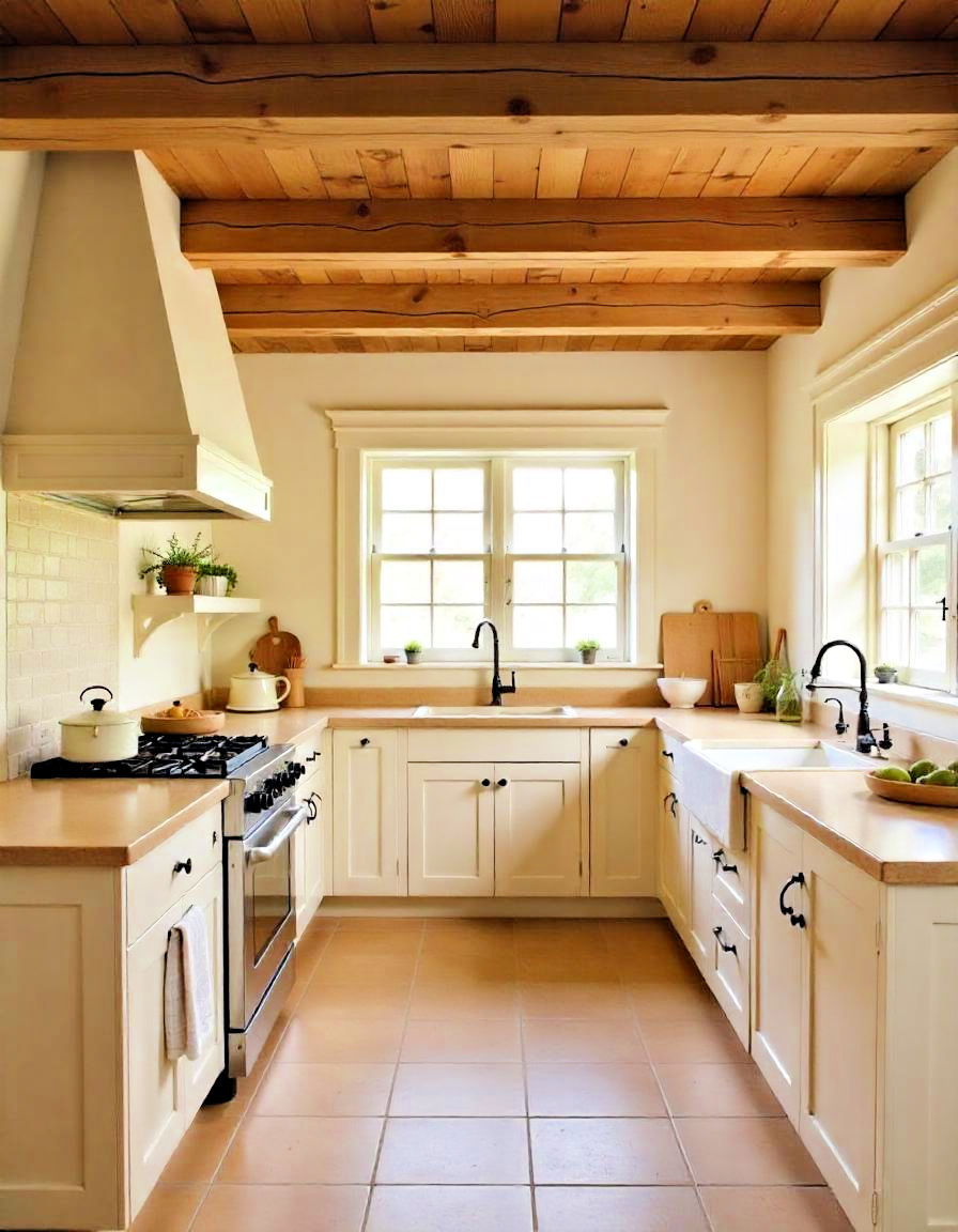 rustic exposed wooden beams - 20 Primitive Kitchen Ideas