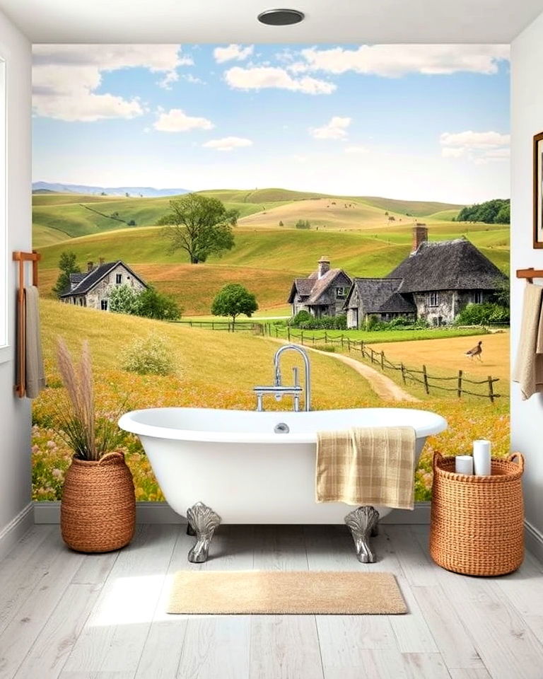 rustic farmhouse countryside mural - 30 Bathroom Mural Ideas