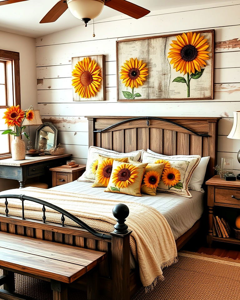 rustic farmhouse decor - 15 Sunflower Bedroom Ideas