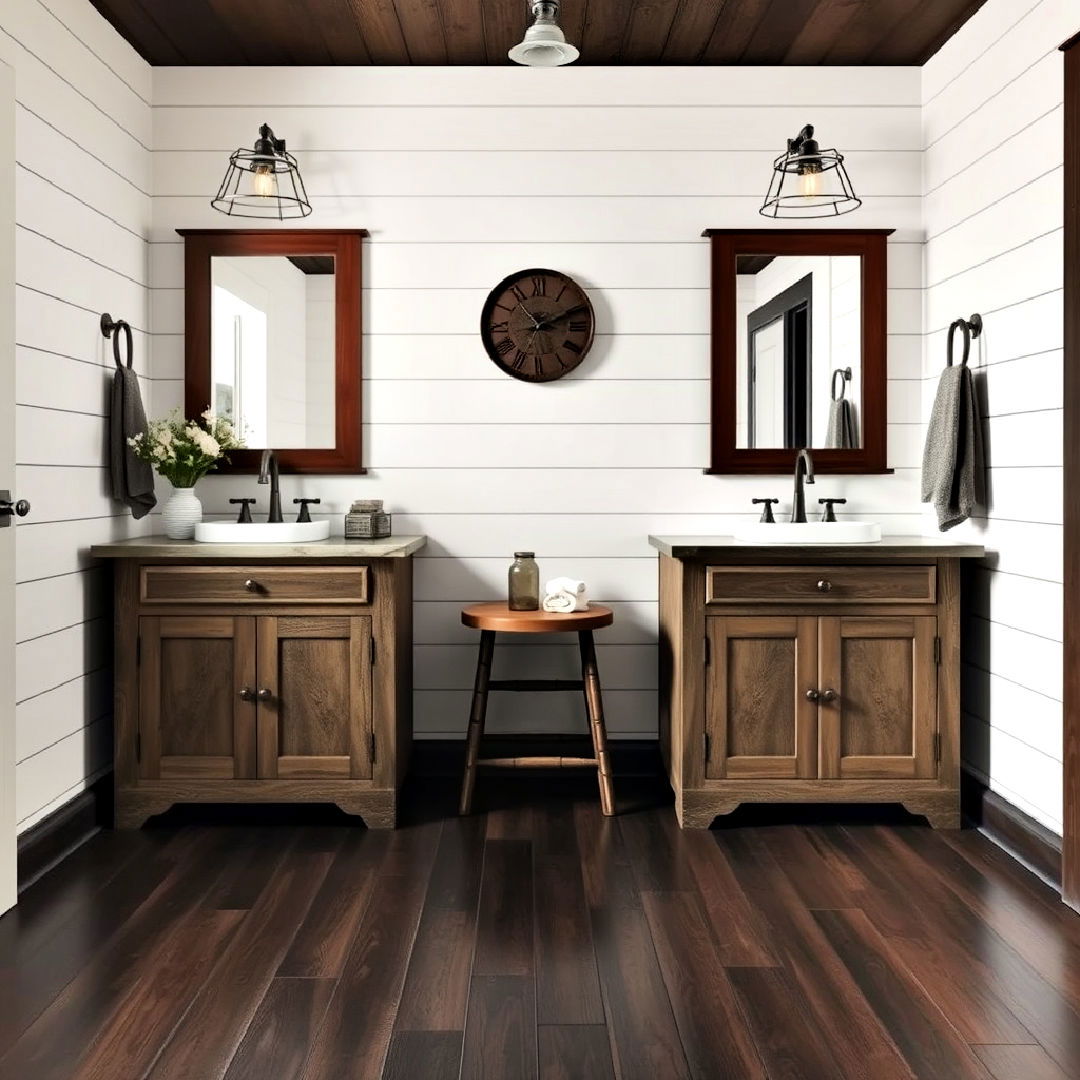 rustic farmhouse design with dark wood floor - 25 Dark Wood Floor Bathroom Ideas
