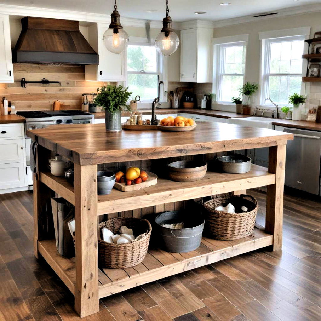 rustic farmhouse kitchen island - 40 Kitchen Island Ideas