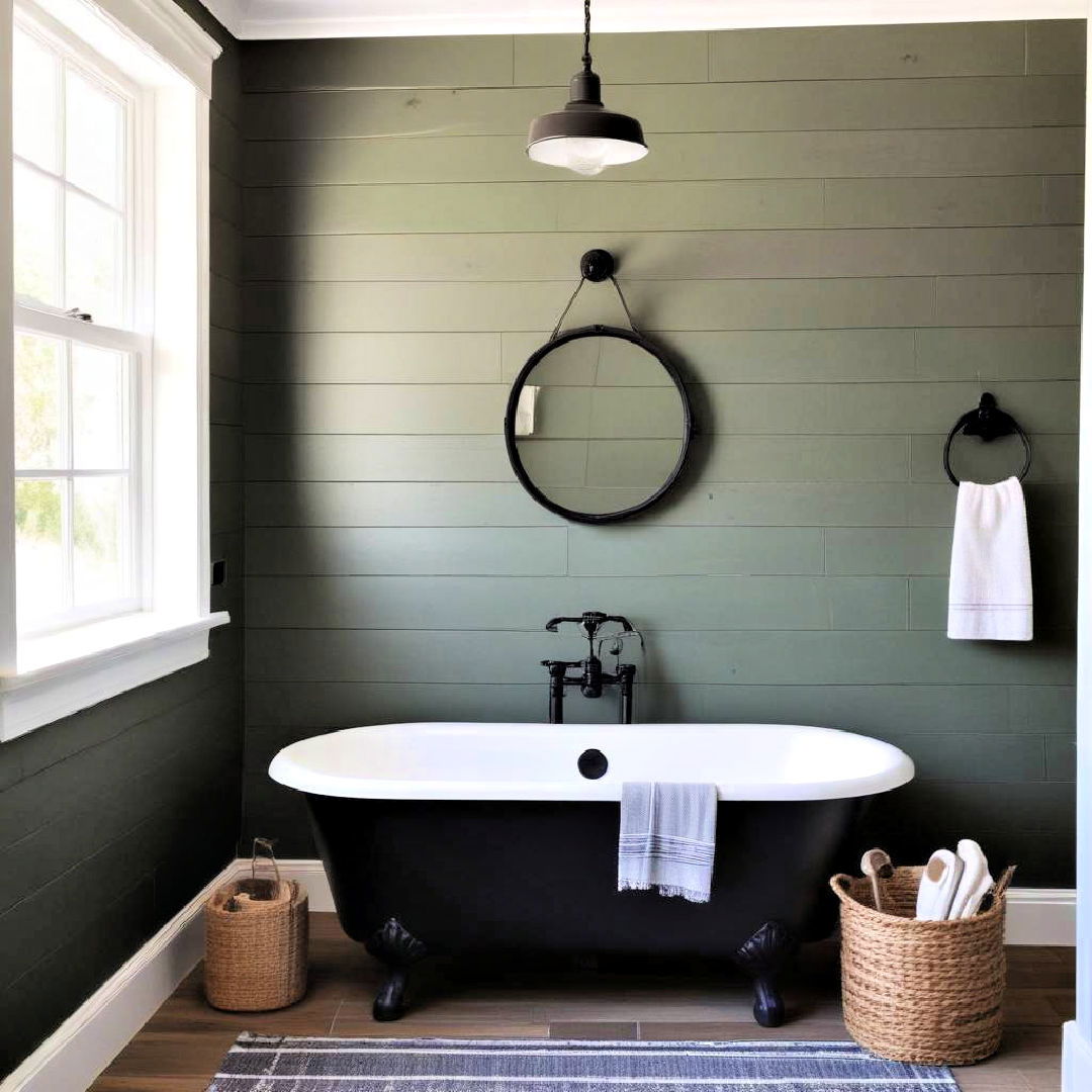 rustic farmhouse vibe black and green bathroom - 15 Black and Green Bathroom Ideas