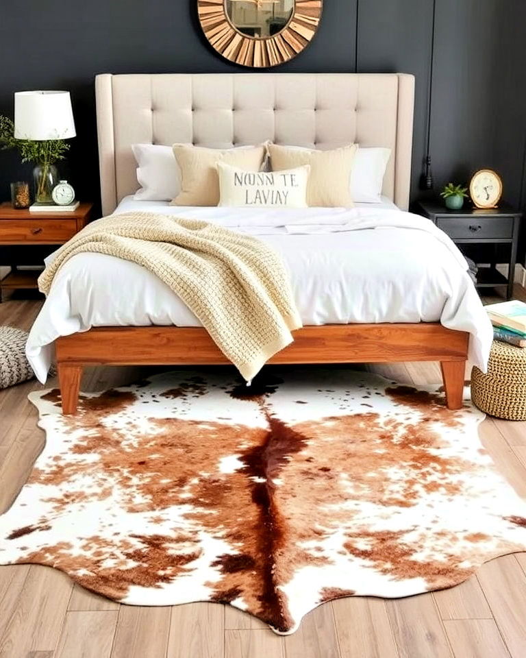 rustic faux hide rug for bedroom - 30 Bedroom Rug Ideas
