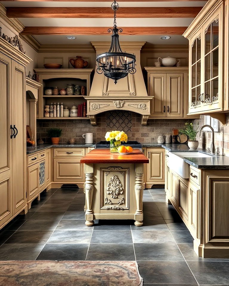 rustic french country kitchen with slate flooring - 20 Kitchens With Slate Floors