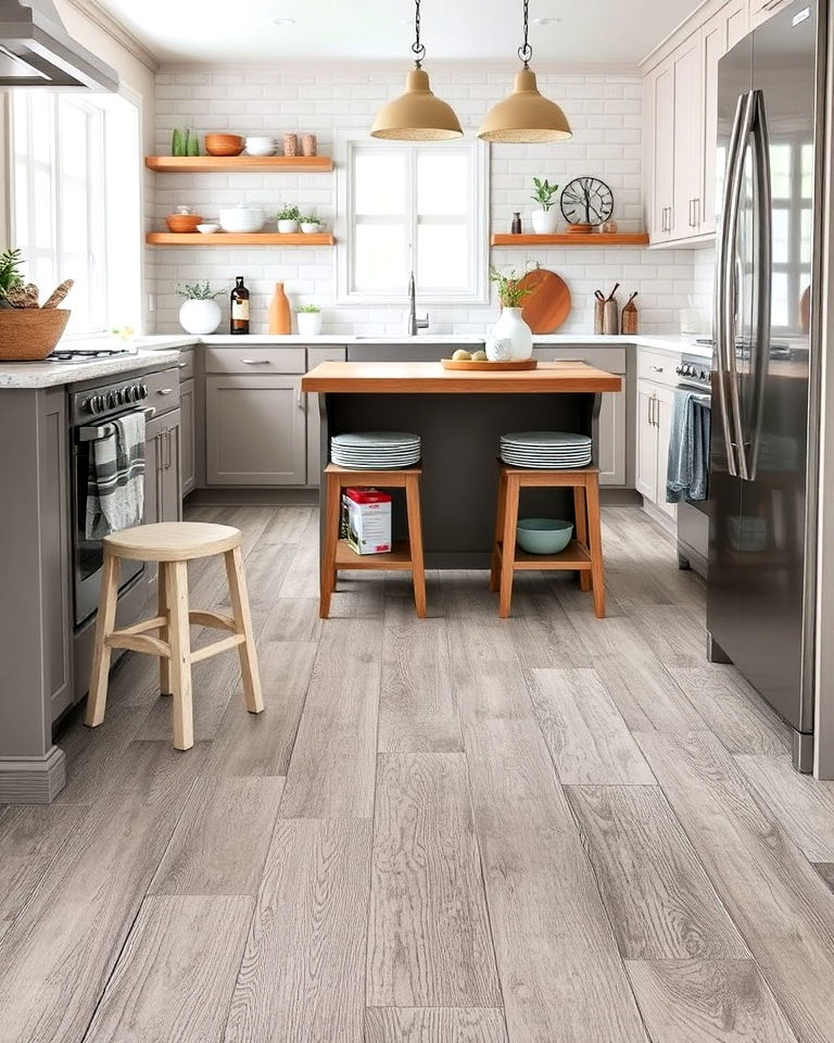rustic grey wood look kitchen floor - 20 Kitchens With Grey Floors