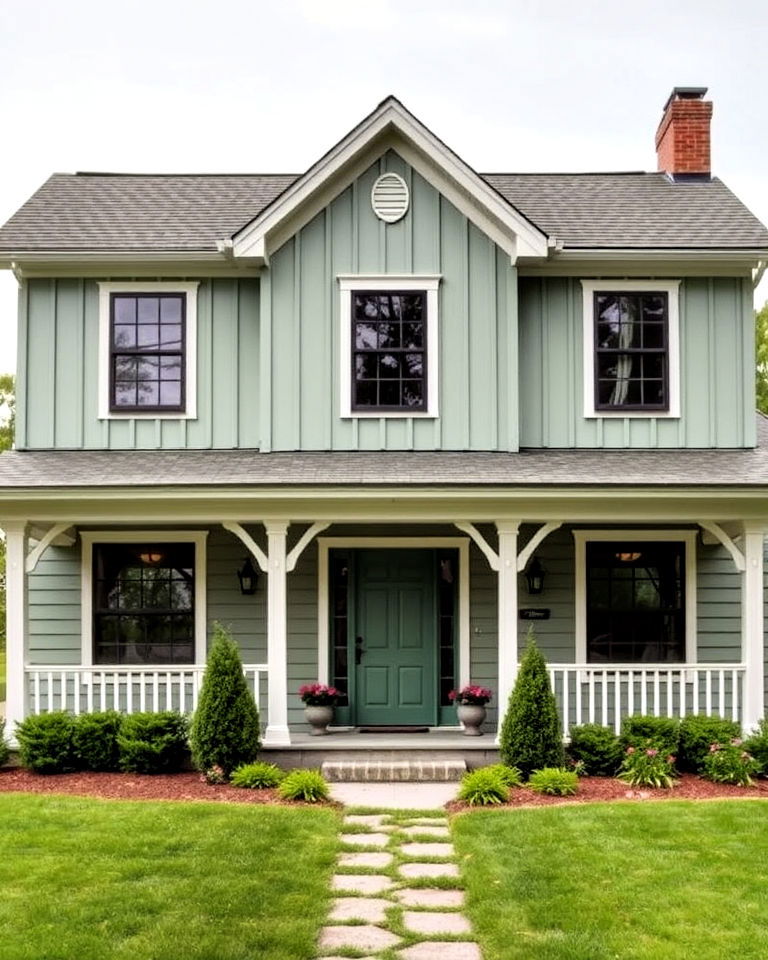 rustic inspired sage green rustic inspired with board and batten siding - 30 Sage Green House Exterior Ideas
