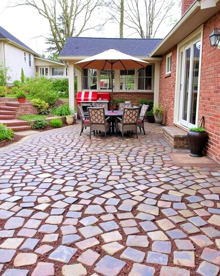 rustic landscaping with cobblestone patio - 30 Rustic Landscaping Ideas