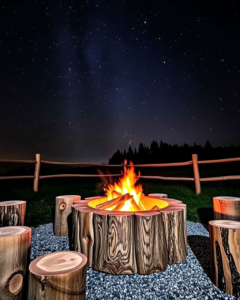 rustic log fire pit for front yard - 20 Front Yard Fire Pit Ideas