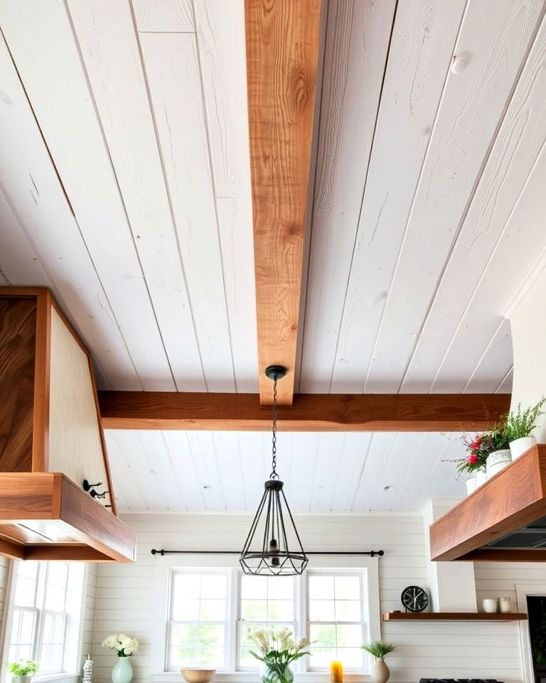 rustic look whitewashed kitchen ceiling - 20 Rustic White Kitchen Ideas