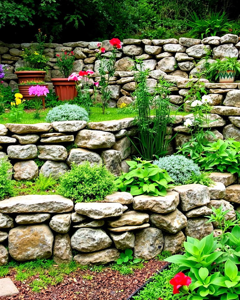 rustic low stone walls - 35 Secret Garden Ideas