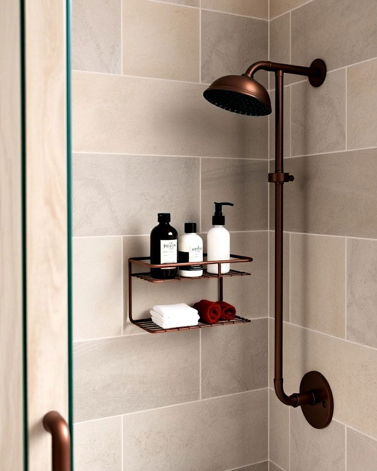 rustic metal shower caddy - 25 Rustic Walk-in Shower Ideas