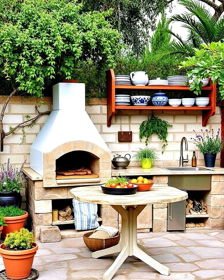 rustic outdoor kitchen for greek garden - 30 Greek Garden Ideas