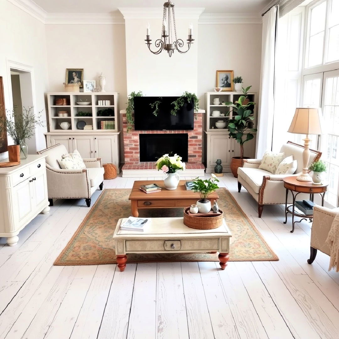 rustic painted wood floor - 25 Shabby-chic Style Living Room Ideas