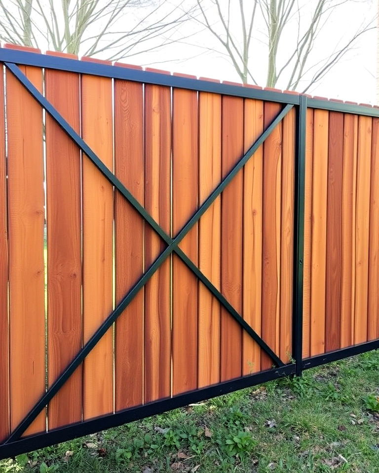 rustic planks with metal crossbars for fence - 25 Metal and Wood Fence