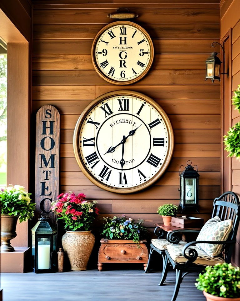 rustic porch with antique wall clock - 30 Rustic Porch Ideas