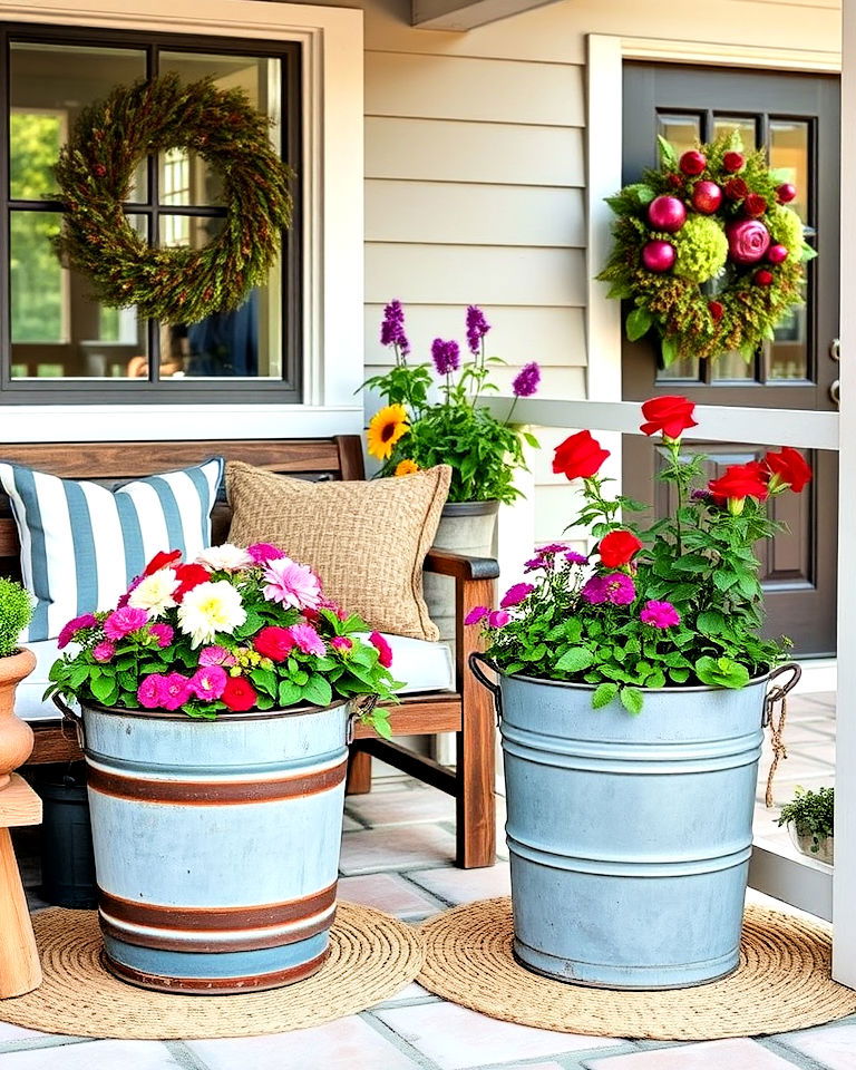 rustic porch with galvanized metal tub - 30 Rustic Porch Ideas