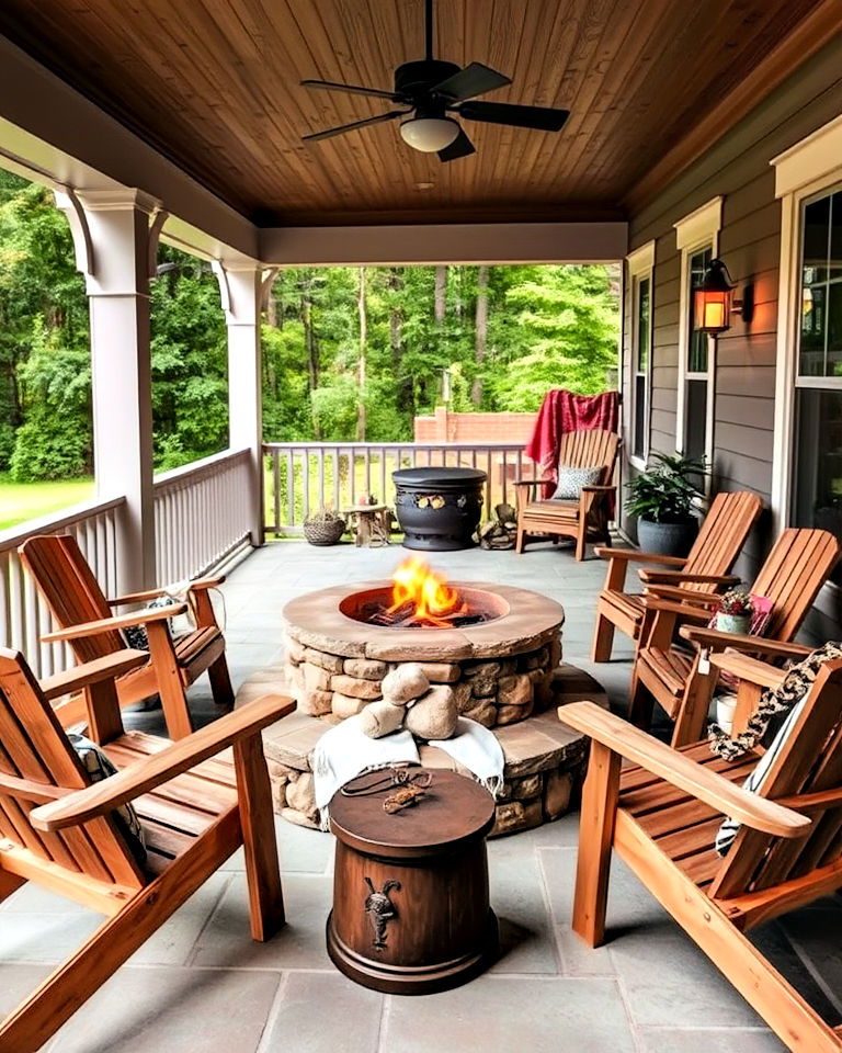 rustic porch with outdoor fire pit - 30 Rustic Porch Ideas