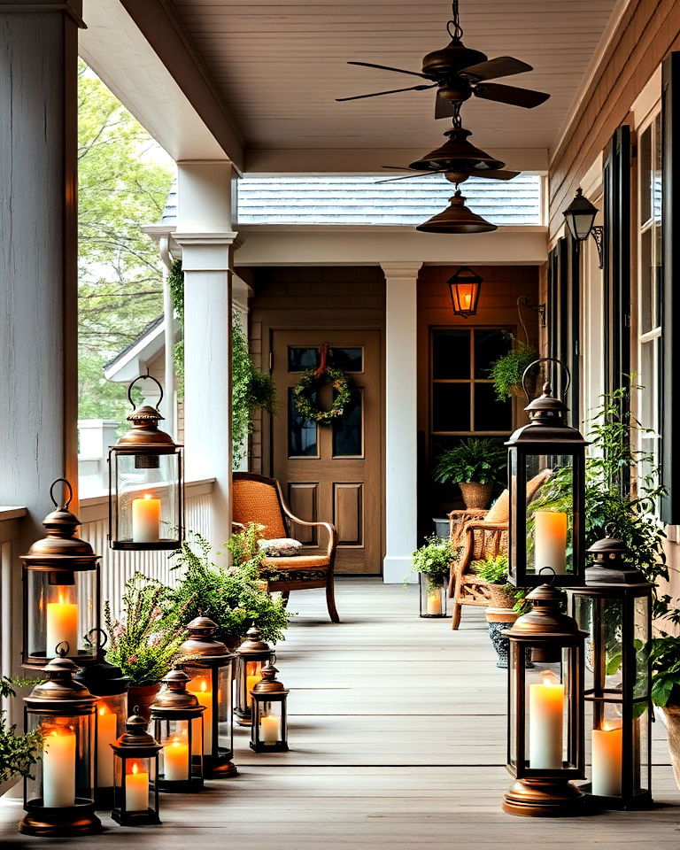 rustic porch with vintage lantern decor - 30 Rustic Porch Ideas