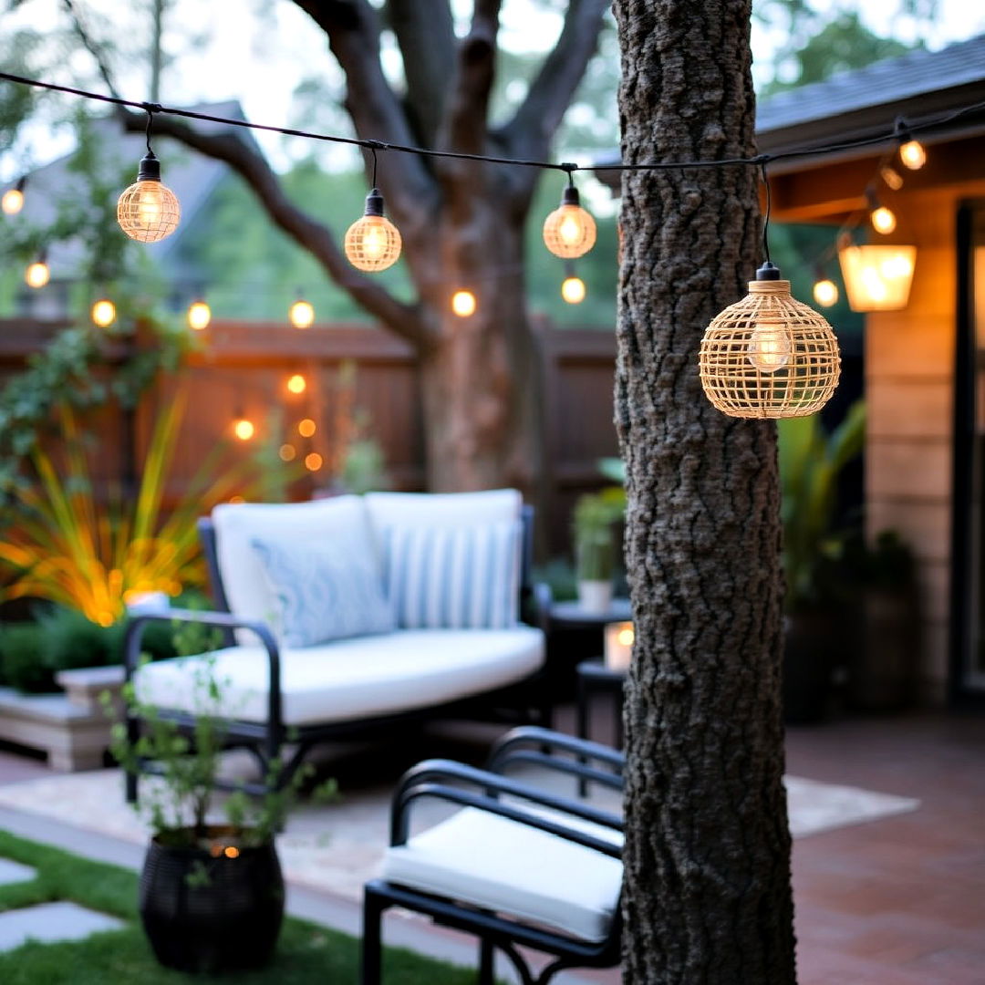 rustic rattan lights for patio - 40 Patio String Light Ideas