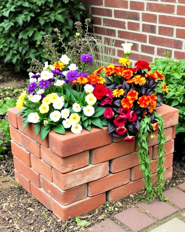 rustic reclaimed brick planter - 40 Fall Planter Ideas