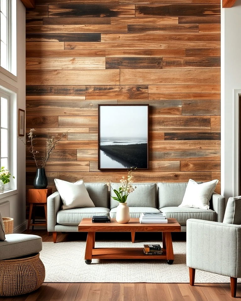 rustic reclaimed wood elements - 30 Rustic Scandinavian Living Room Ideas
