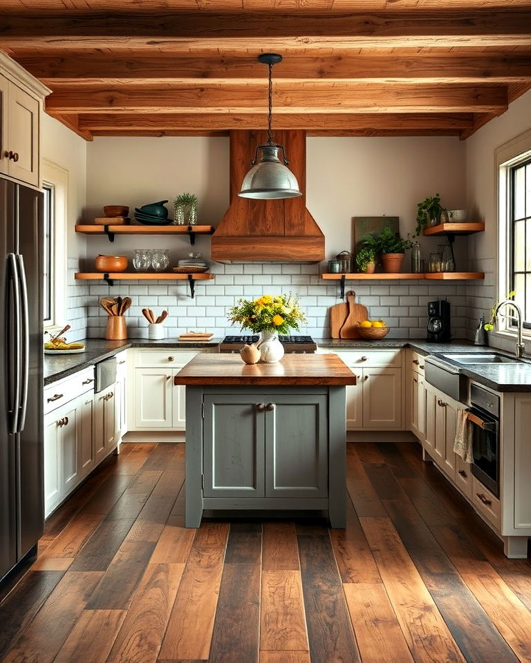 rustic reclaimed wood floor for kitchen - 15 Kitchens With Wood Floors