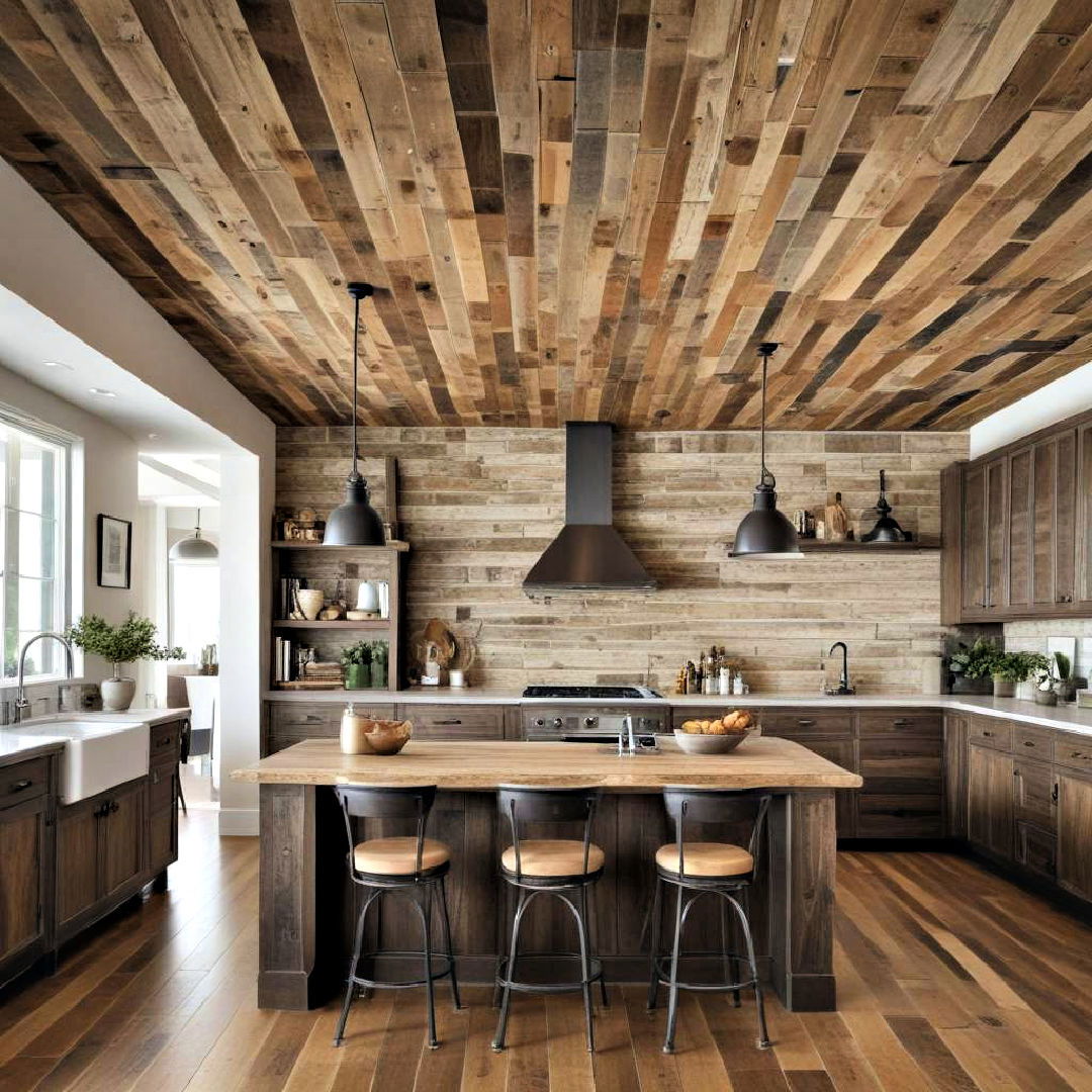 rustic reclaimed wood planks - 25 Wood Ceiling Ideas