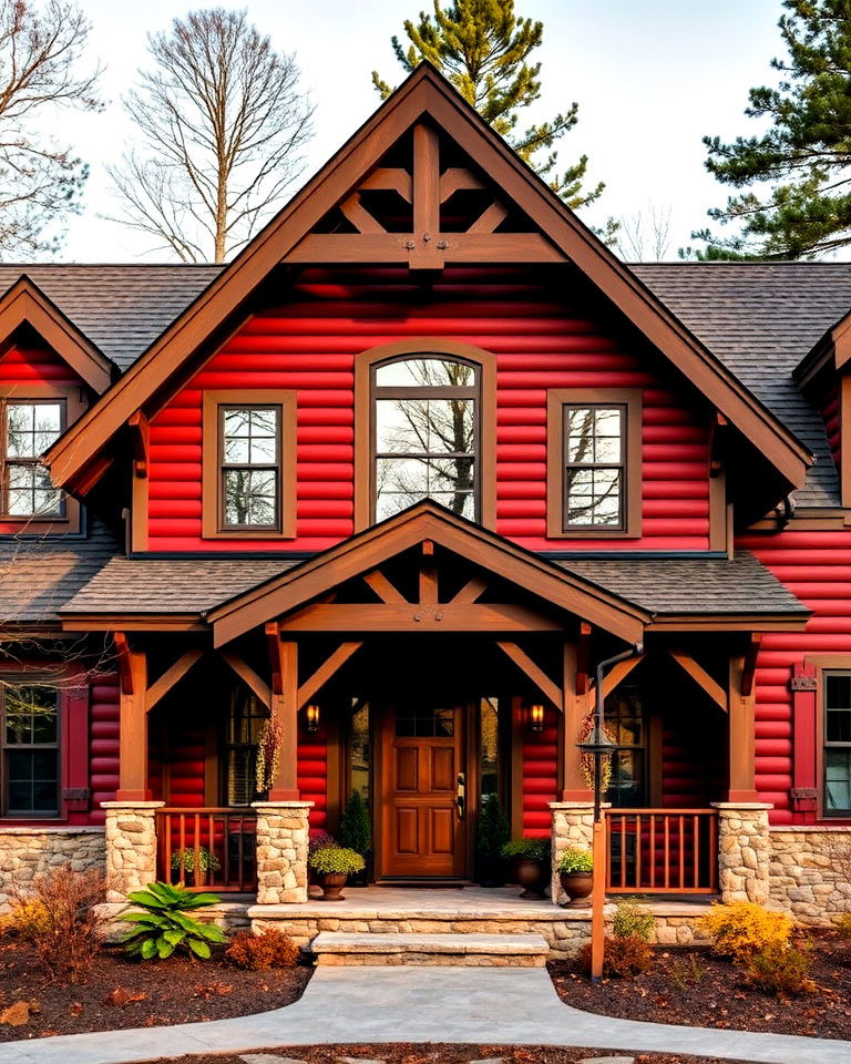 rustic red and brown siding design - 20 Two-tone Siding Designs