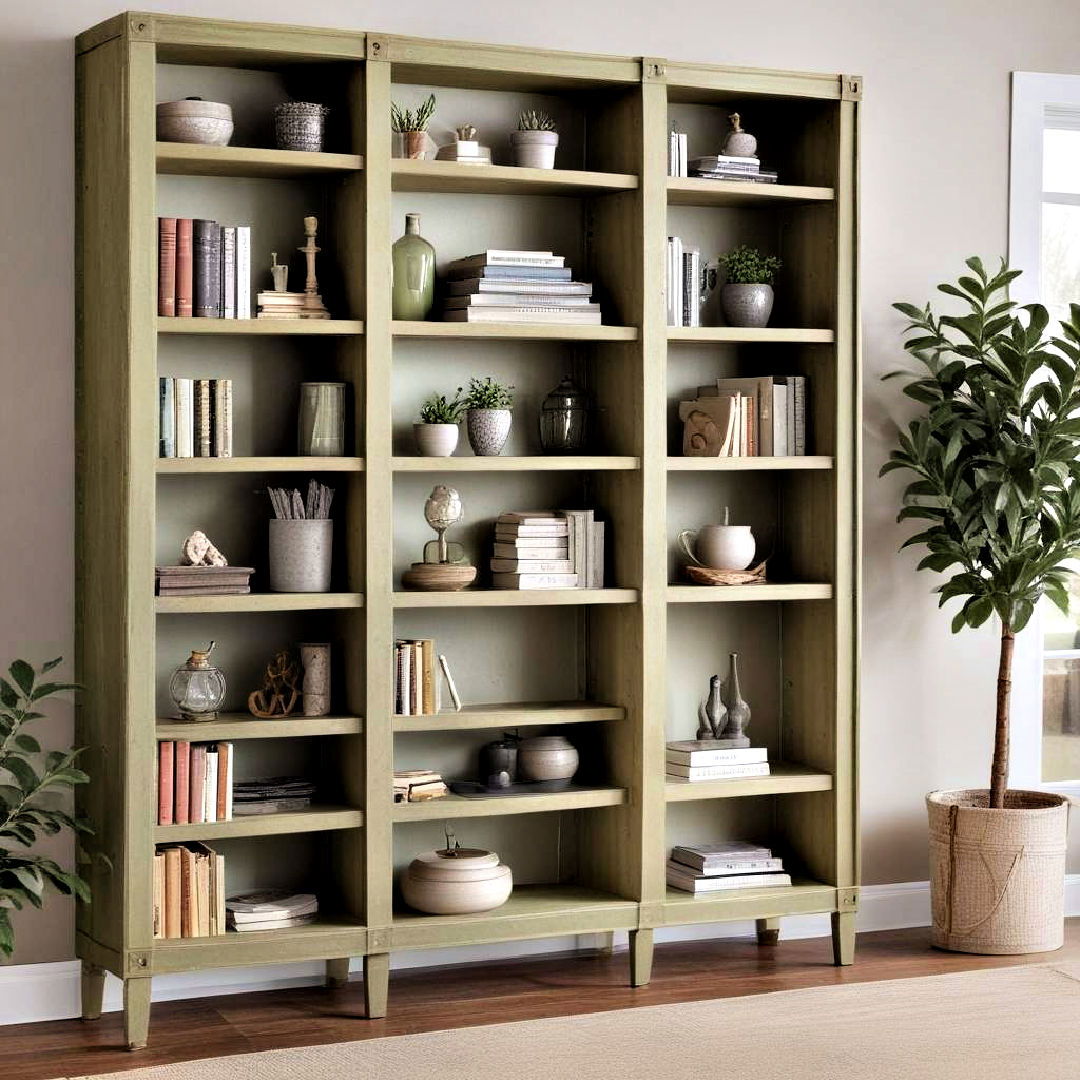 rustic sage green bookcase - 25 Rustic Sage Green Living Room Ideas