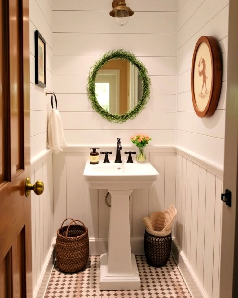 rustic shiplap wainscoting for powder room - 25 Powder Room Wainscoting Ideas