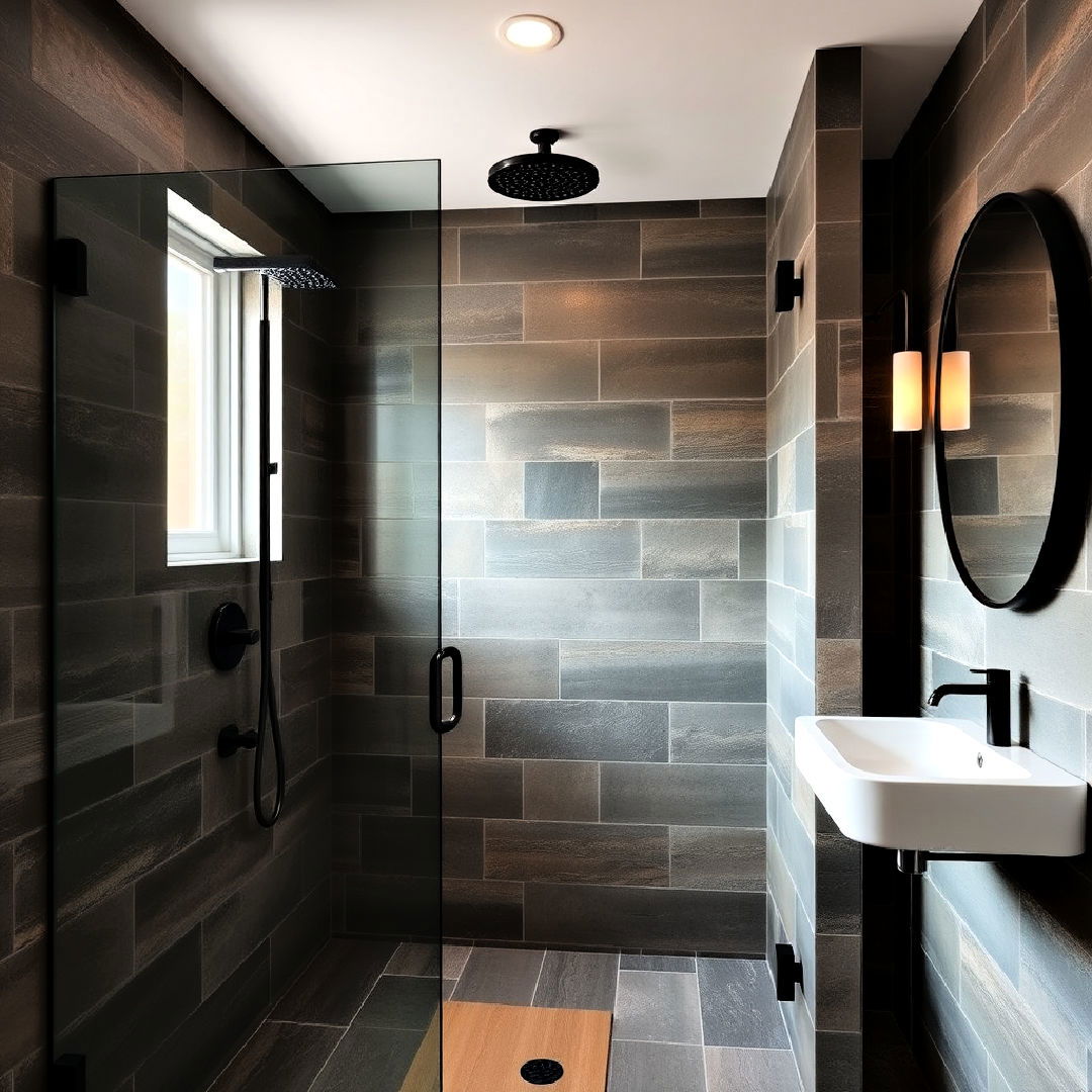 rustic slate tiles ideas - 30 Walk-in Shower Tile Ideas