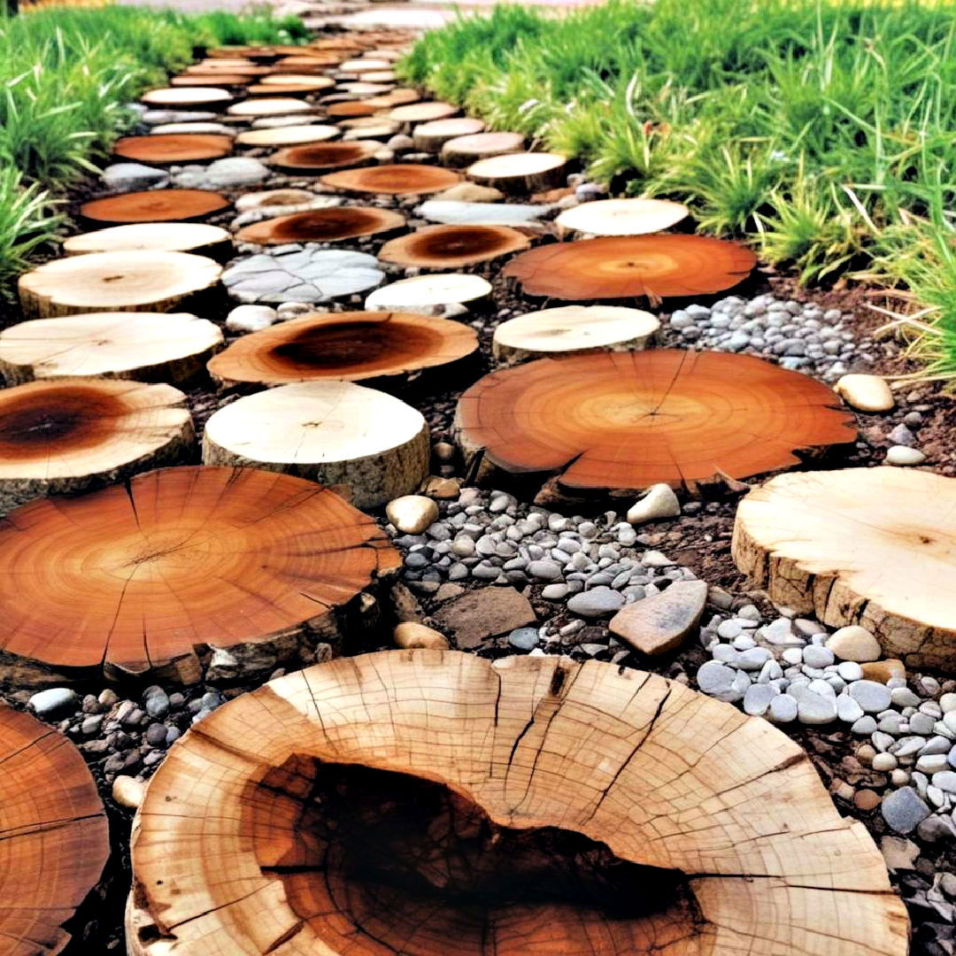 rustic sliced log pathway - 40 Backyard Walkway Ideas