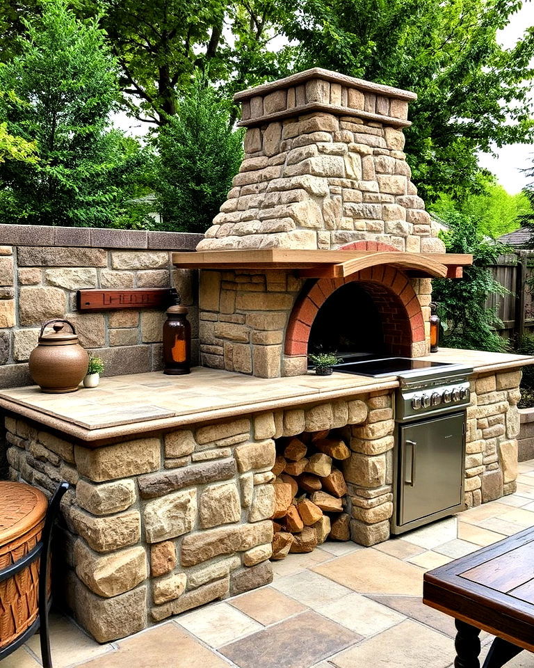 rustic stone finish with outdoor kitchen - 20 Outdoor Kitchen With Pizza Oven