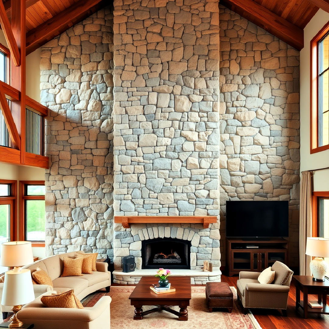 rustic stone two story fireplace ideas - 25 Two-story Fireplace Ideas