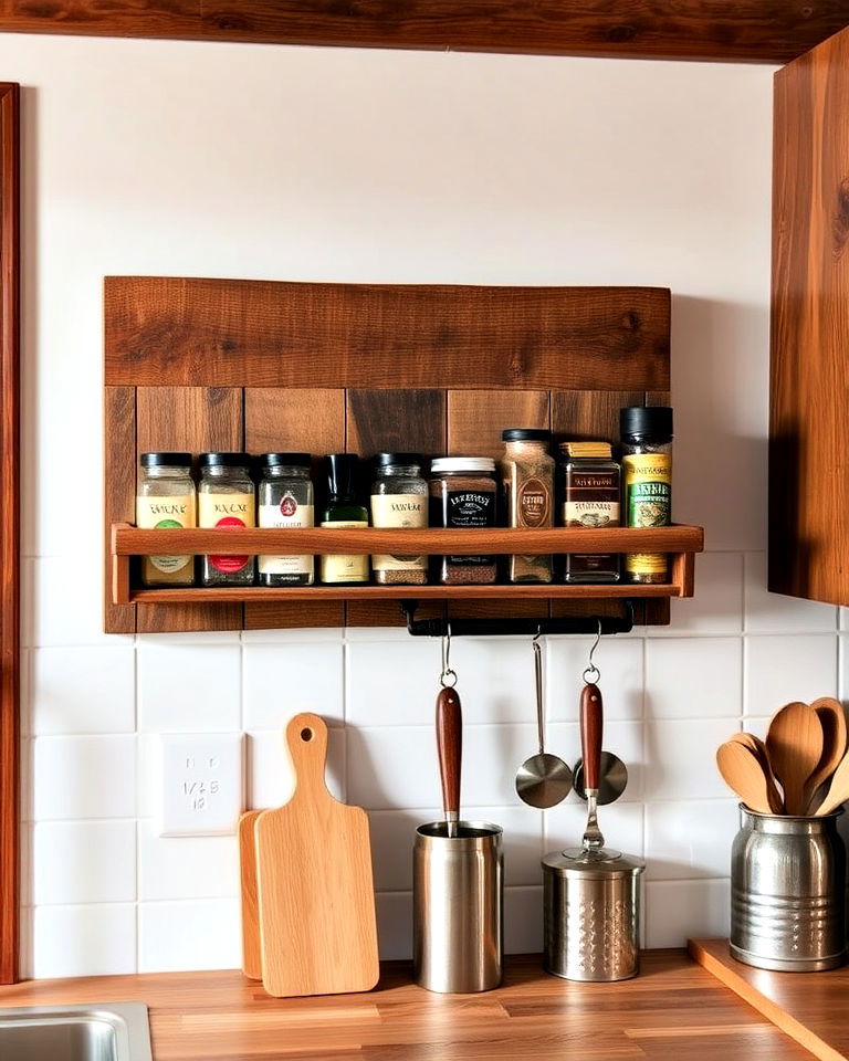 rustic style wooden wall mounted spice rack - 40 Spice Rack Ideas