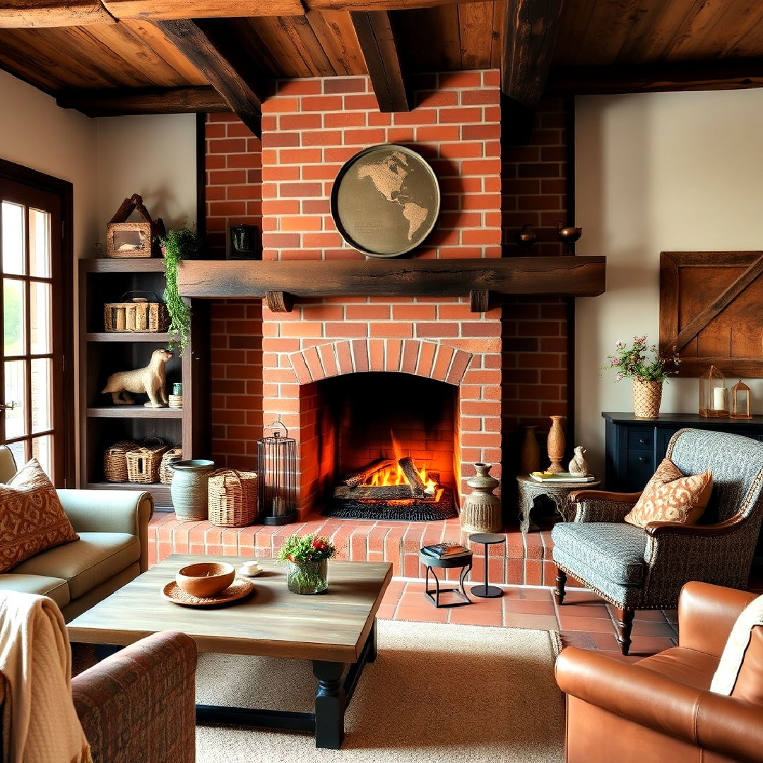 rustic terracotta tiles for farmhouse fireplace - 30 Farmhouse Fireplace Tile Ideas