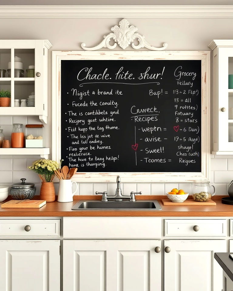 rustic touch with chalkboard wall - 15 Shabby Chic Kitchen Ideas