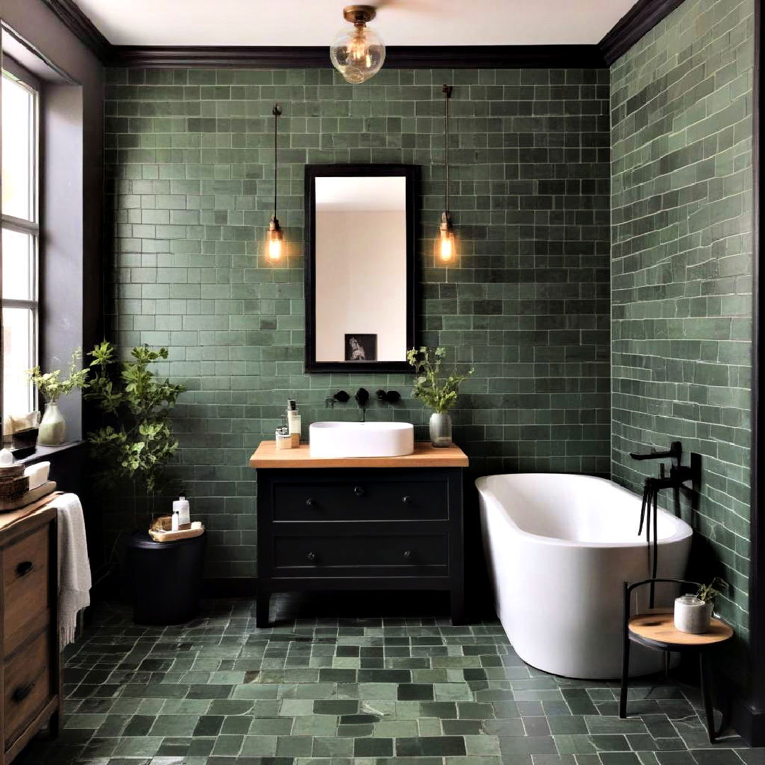rustic vibe black and green bathroom - 15 Black and Green Bathroom Ideas