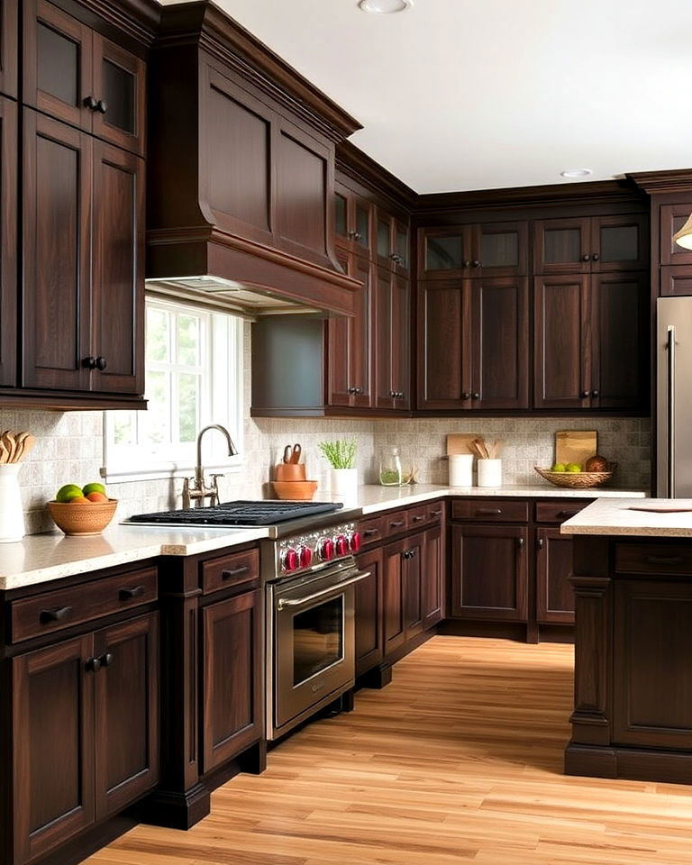 rustic vibe dark beech wood cabinets - 30 Dark Wood Kitchen Cabinets