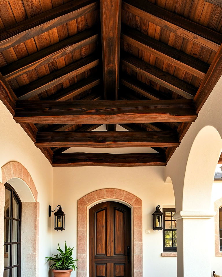 rustic vibe exposed wooden beams - 40 Spanish Style Home Exterior Ideas